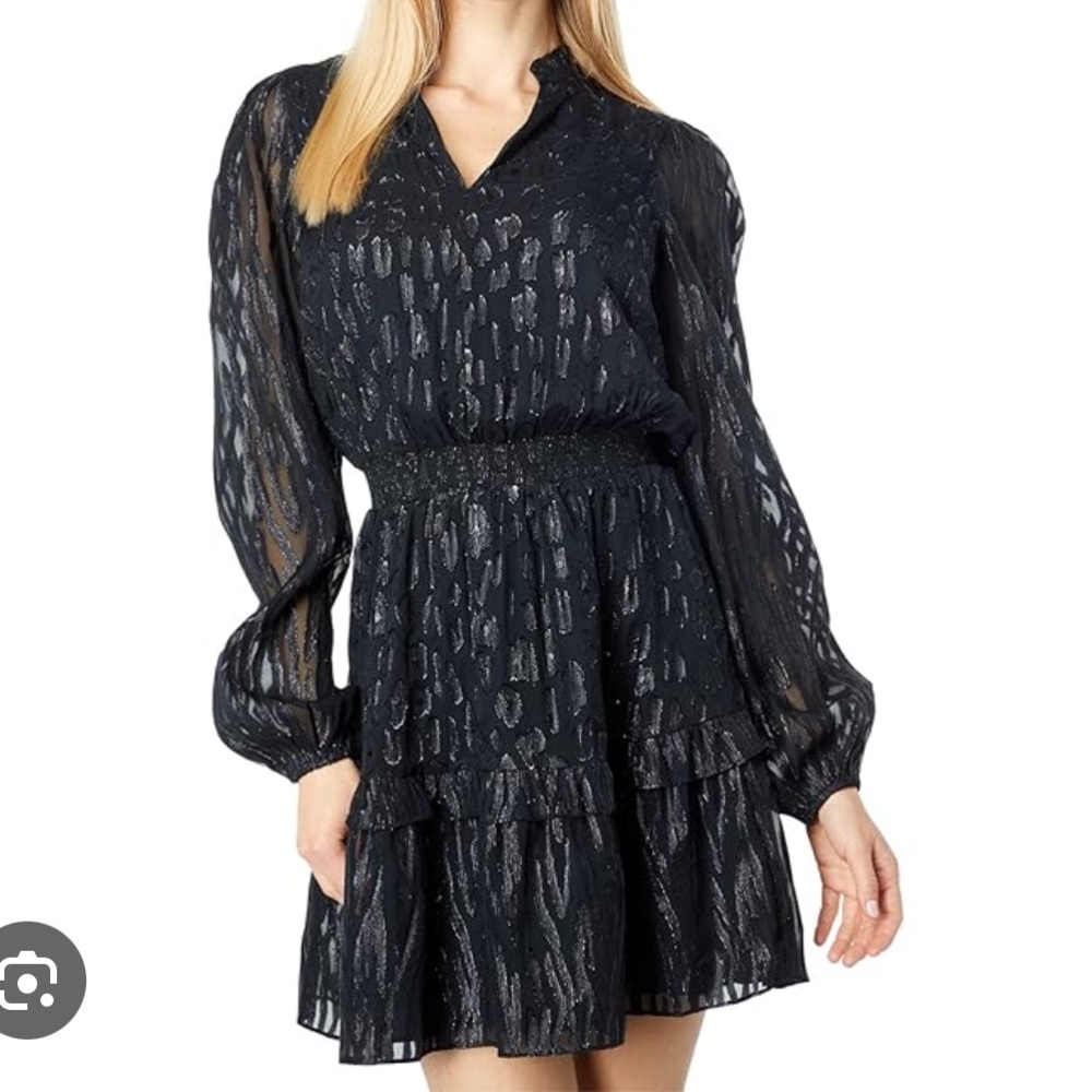 Lilly Pulitzer Avelynn Silk Dress Black Onyx Seeing Spots Metallic Clip Neutral